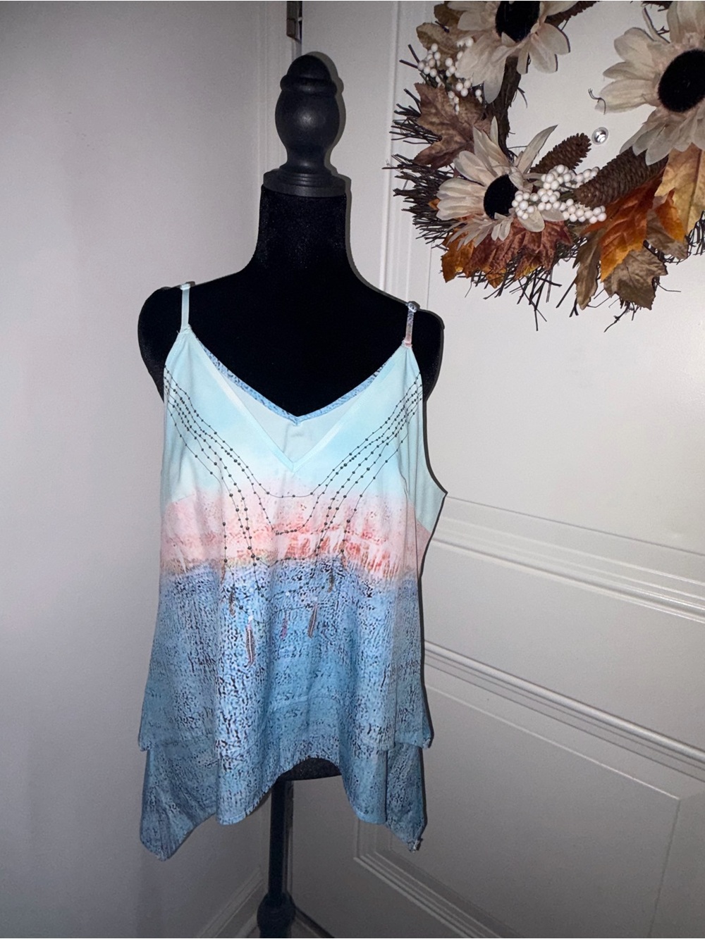 Women’s Blue & Pink Ombre V-Neck Spaghetti Strap Camisole